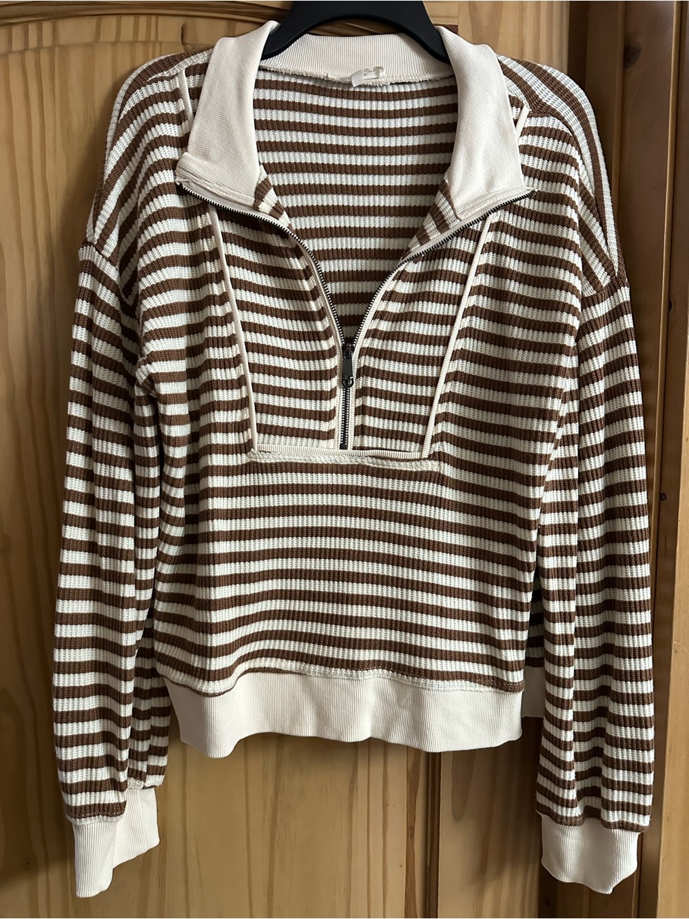 entro Brown and White Striped Half-Zip Pullover
